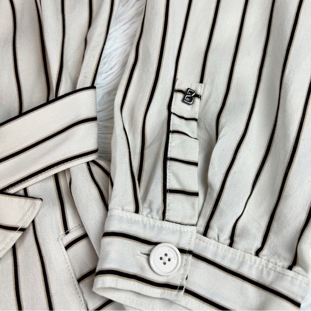 Bogner Alissa Eggshell Stripe Long Sleeve shirt Dress tie waist button front - Picture 8 of 12